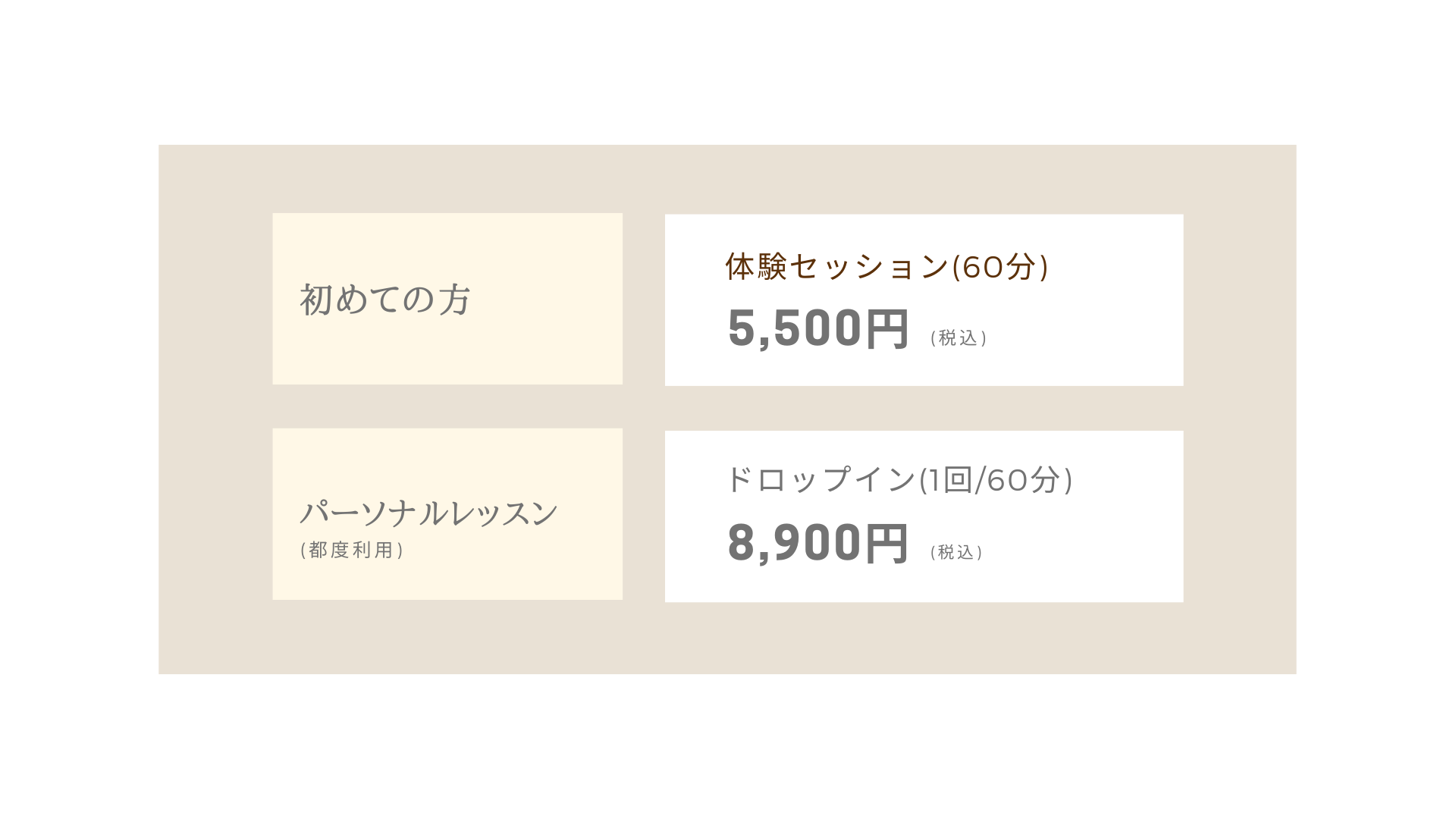 体験・ドップイン料金表